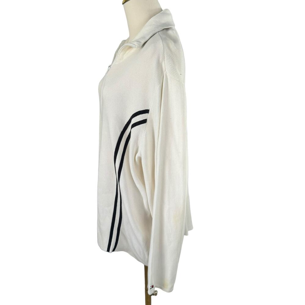 Tommy Hilfiger Vintage Zip-Up Sweater Jacket White Preppy Casual Rib Knit 2XL - Picture 6 of 16